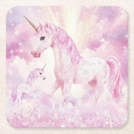 Rosa Födelsedagsfest Unicorn Papper Underlägg