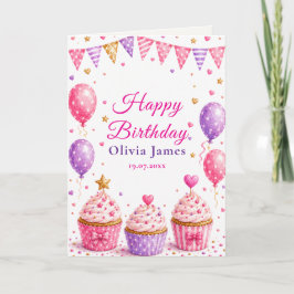 Rosa födelsedagsgratulationskort med Cupcake Tack Kort