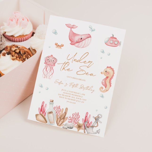 Rosa födelsedagsinbjudan Under havet  Inbjudningar (Skapare uppladdad)