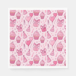 Rosa födelsedagsservetter med Cupcake-motiv Pappersservett