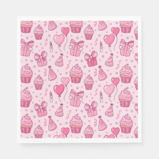 Rosa födelsedagsservetter med Cupcake-motiv Pappersservett