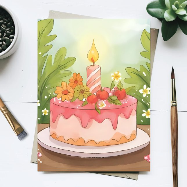 Rosa födelsedagstårta | Grattis på födelsedagen Vykort (Skapare uppladdad)