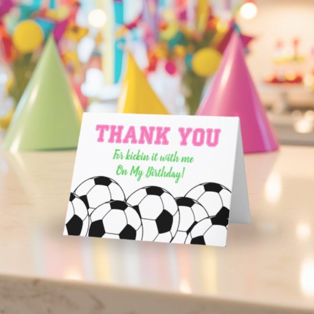 Rosa födelsedagstema - tack för att du har ett kor (Pink Soccer Birthday Thank You Card)