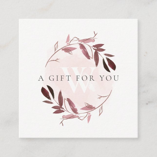 ROSA  FOLIAGE INITIAL WREATH GIFT CERTIFICATE FYRKANTIGT VISITKORT (Framsida)