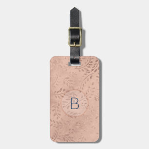 Rosa Foliage with Navy Initial Luggage Tag AG Bagagebricka