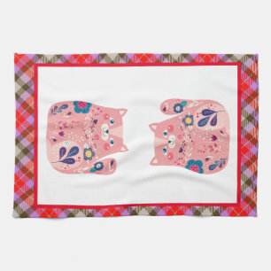 Rosa Folk Art Kattunge Kitchen Towel Kökshandduk