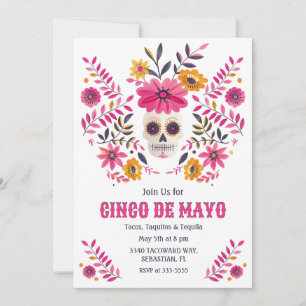 Rosa Folk Flowers Cinco de Mayo Fiesta Inbjudningar