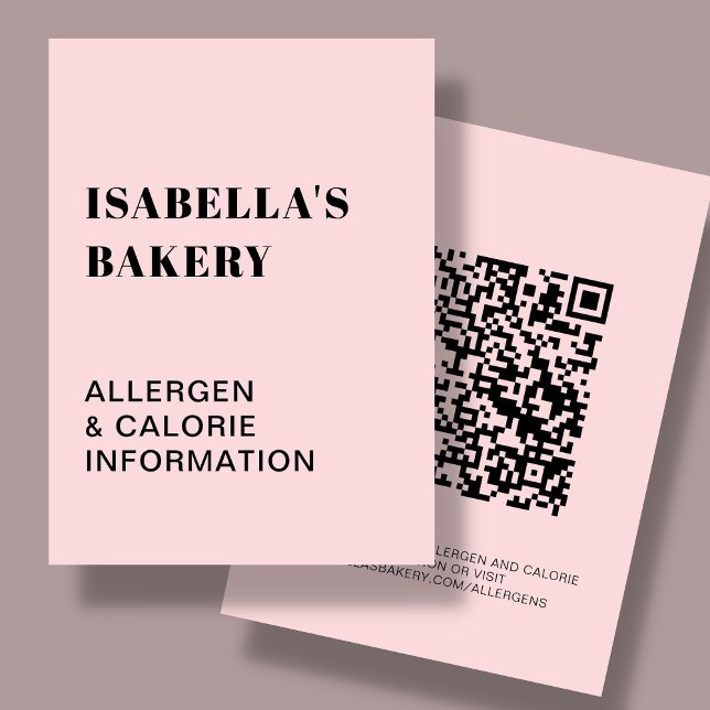 Rosa Food Allergy Calorie Information QR-kodkort Visitkort (Skapare uppladdad)