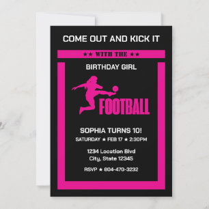 Rosa Football Player Girl, Birthday Girl Team Inbjudningar