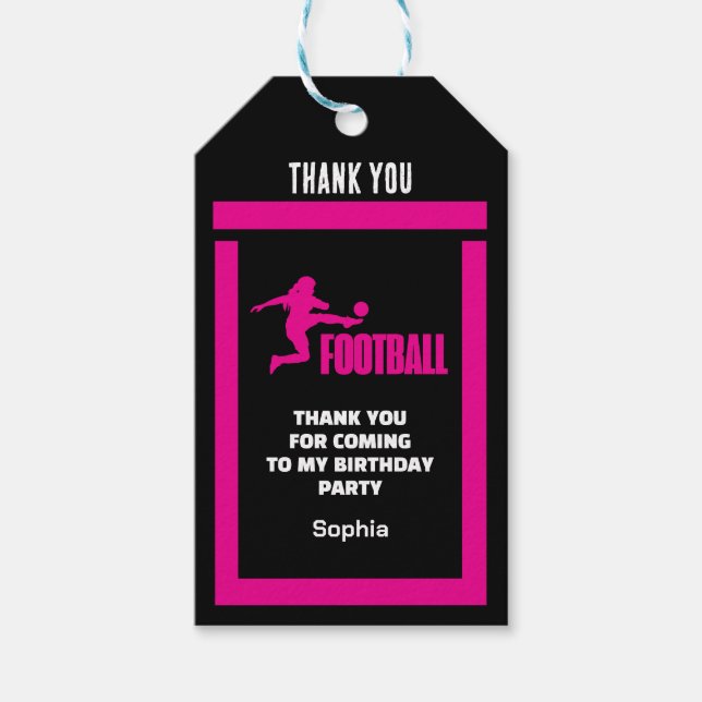 Rosa Football Player Girl, Birthday Girl Team Presentetikett (Framsidan)