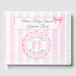 Rosa Footprint's Baby Shower Guestbook Keepsaké Gästböcker