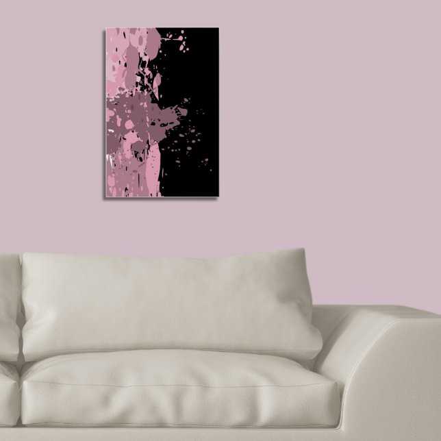 Rosa för Abstrakt av roligt och svartfärgad färgpl Poster (Fun Abstract Pink & Black Paint Splatter Poster Living Room)