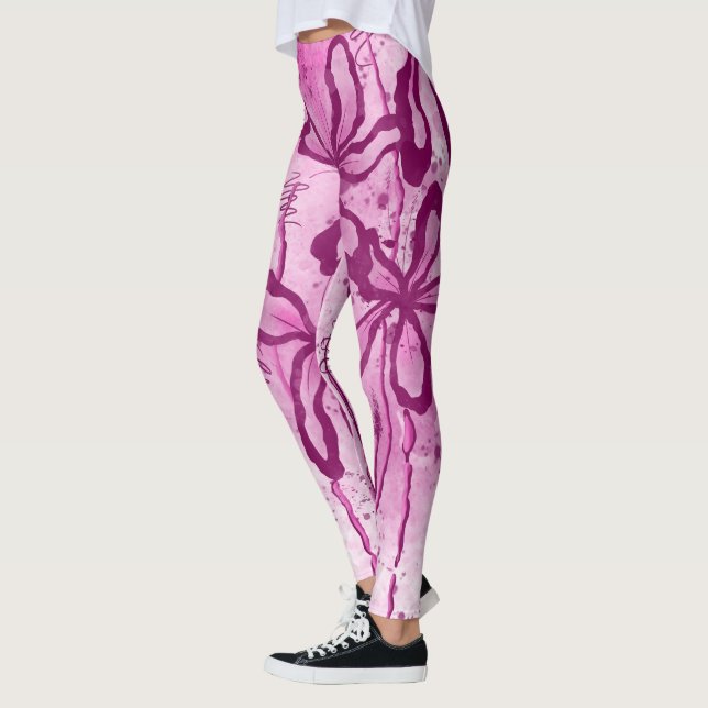 rosa för abstrakt med inlästa blommor leggings (Vänster)