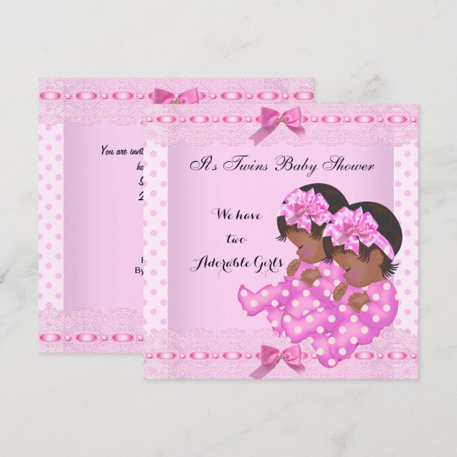 Rosa för African American Twin Girls Baby Shower Inbjudningar (Fram/baksida)