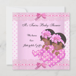 Rosa för African American Twin Girls Baby Shower Inbjudningar