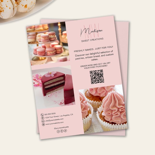 Rosa för Anpassningsbar av Logotyp i bakverk Reklamblad (Bakery Custom Monogram Logo Pink Flyer)