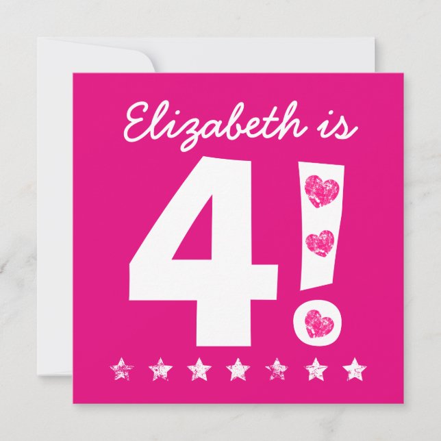 Rosa för användarnamn för 4e födelsedagen för GIRL Inbjudningar (Framsida)