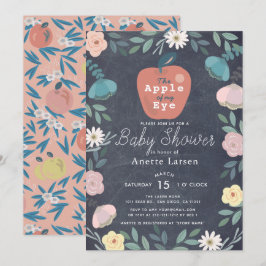 Rosa för Apple Black Chalkboard Blommigt Baby Show Inbjudningar