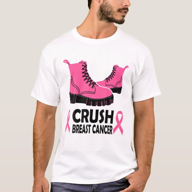 Rosa för att öka medvetenheten om bröstcancer Ribb T Shirt (Framsida)