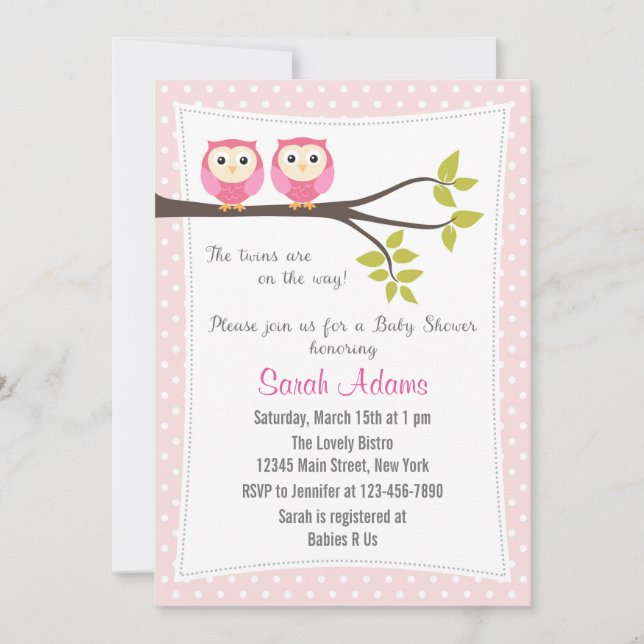Rosa för  av inbjudan till Twin Girls Baby Shower (Framsida)