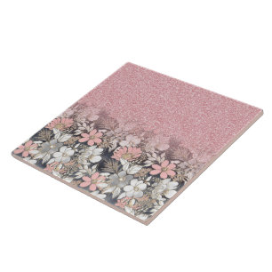 Rosa för av övertoning Glitter i blommigt i ele Kakelplatta