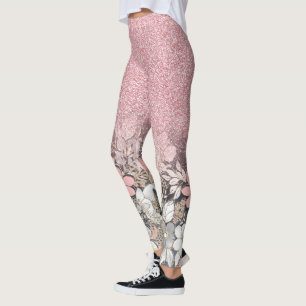 Rosa för  av övertoning Glitter i blommigt i ele Leggings