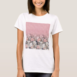 Rosa för  av övertoning Glitter i blommigt i ele T Shirt