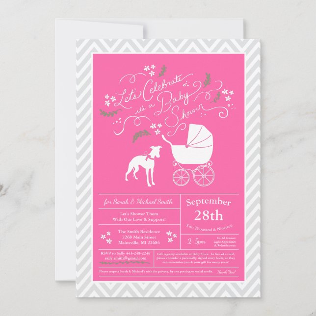 Rosa för Baby Shower Girl Hund Inbjudningar (Framsida)