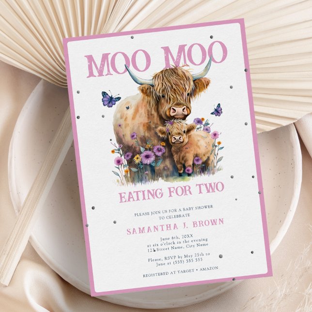 Rosa för  babykläder för höglandskund med vit Blom Inbjudningar (Skapare uppladdad)