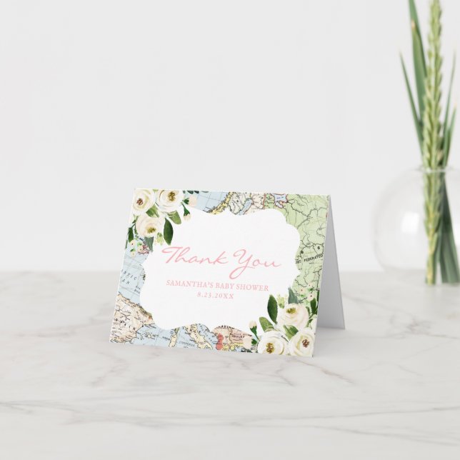 Rosa för babyskor för karta-resor -  - tackkort (Framsida)