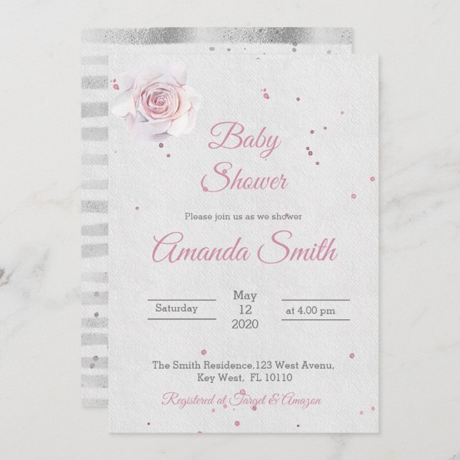  Rosa för babyutsändning av flickor Inbjudningar (Fram/baksida)