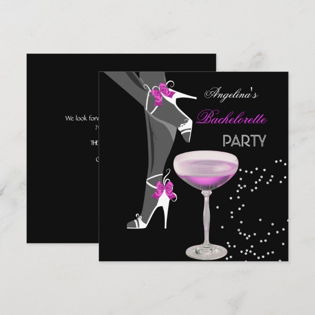 Rosa för Bachelorette Party Shoes Champagne Inbjudningar (Fram/baksida)