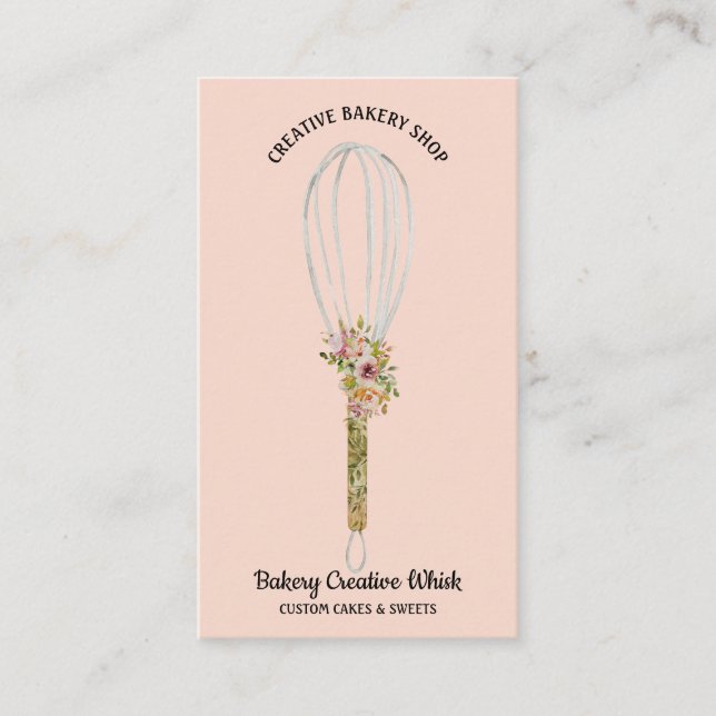  Rosa för Blommigt av bakerisk, Rustic Whisk Visitkort (Framsida)