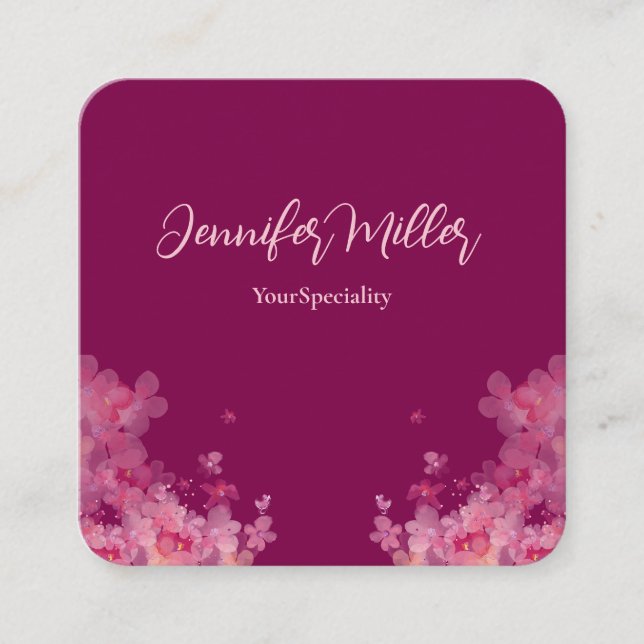 rosa för blommigt av elegantens vattenfärgsmörk fyrkantigt visitkort (Framsida)