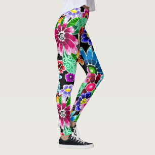 Rosa för Blommigt av folkkonsthantare med flera Fä Leggings