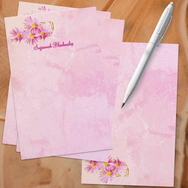 Rosa för blommigt i hörnet av Gräns Abstrakt -  -  Brevpapper (front and back template stationery)