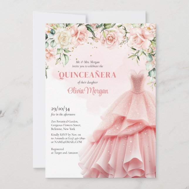  rosa för  blommigt, unik vattenfärgsadress inbjudningar (Framsida)