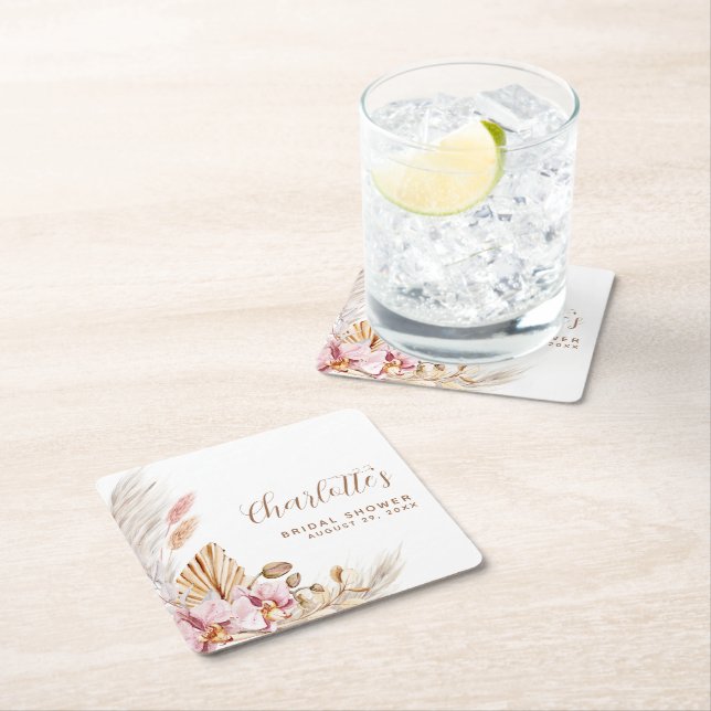  Rosa för bohemiska Pampas Grass | MÖHIPPA Underlägg Papper Kvadrat (Insitu)