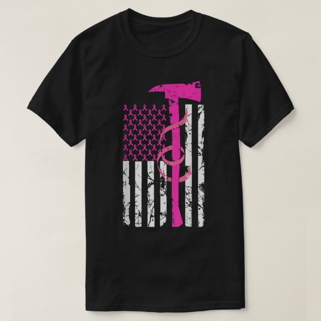 Rosa för brandbekämpare Breast Cancer Awareness US T Shirt (Design framsida)