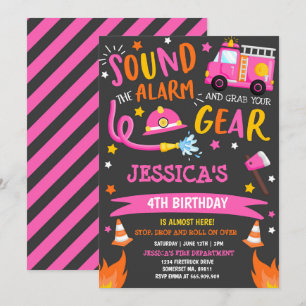 Rosa för brandbekämpning för Födelsedagsfest av br Inbjudningar