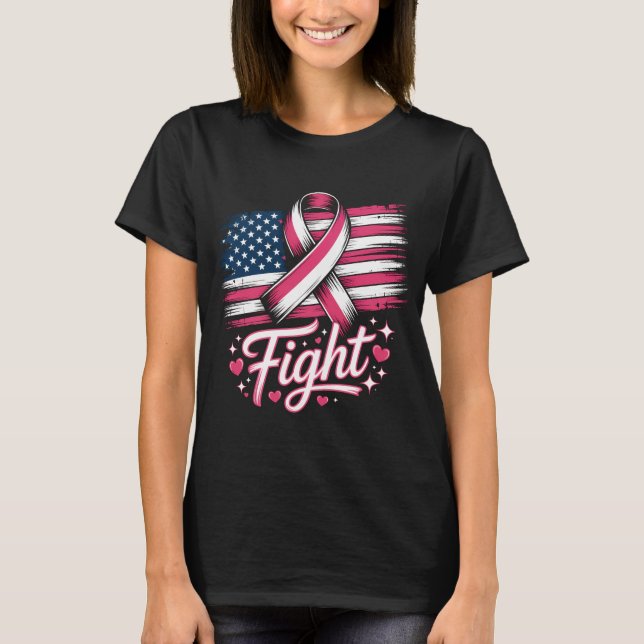 Rosa för bröstcancermedvetenhet Ribbon American T Shirt (Framsida)