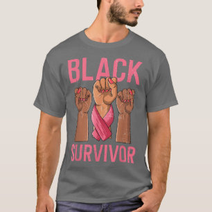 Rosa för bröstcancermedvetenhet Svart Survivor Rib T Shirt