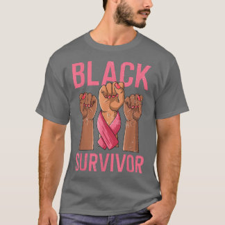 Rosa för bröstcancermedvetenhet Svart Survivor Rib T Shirt
