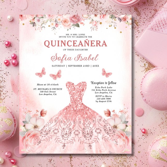 Rosa för budgetBlommigt Bilingual Spain Quinceaner (Skapare uppladdad)