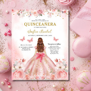 Rosa för budgetBlommigt Bilingual Spain Quinceaner Flygblad