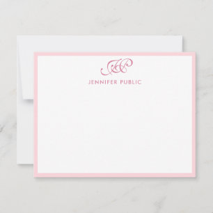Rosa för Calligraphy Script Monogram Elegant Anteckningskort