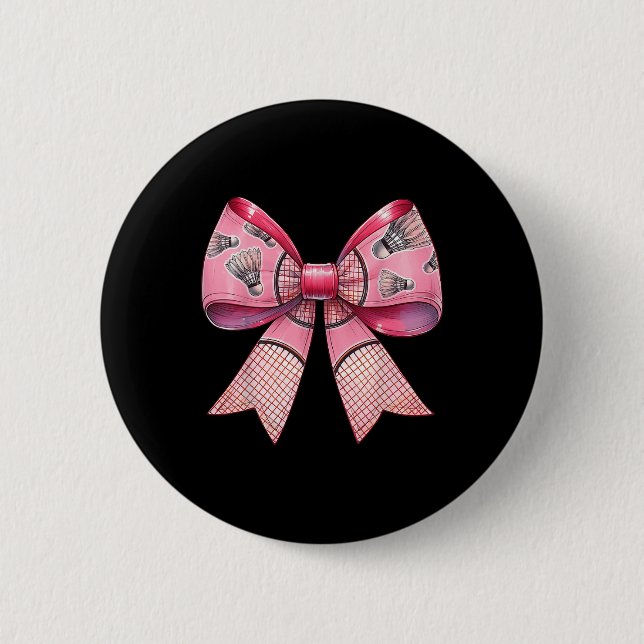 Rosa för Coquette Bow Ribbon Badminton Shuttle Rac Knapp (Framsida)