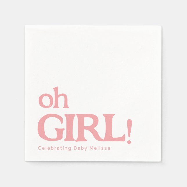 Rosa för Cute Baby Shower Oh Girl Pappersservett (Framsidan)