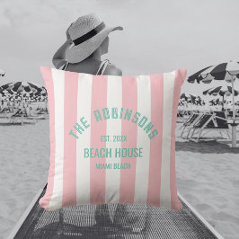 Rosa för eget namn för Beach House Cabana Rand Kudde