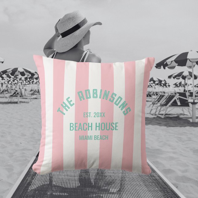 Rosa för eget namn för Beach House Cabana Rand Kudde (Skapare uppladdad)